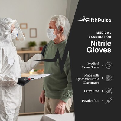 Fifth Pulse Thicker Nitrile Exam Latex Free & Powder Free Gloves, Medium, Black, 50 Gloves/Box (FMN100430)