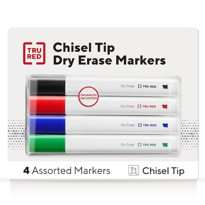 TRU RED™ Tank Dry Erase Markers, Chisel Tip, Assorted, 4/Pack (TR61456/TR54561)