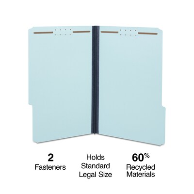 Staples® 60% Recycled Pressboard Classification Folder, 1" Expansion, Legal Size, Blue, 25/Box (ST509620/509620)