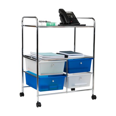 Mind Reader 2-Shelf 4-Drawer Mobile Utility Cart with Wheels, Metal, Multi (2SHROLL-ASST)