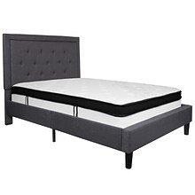 Flash Furniture Roxbury Tufted Upholstered Platform Bed in Dark Gray Fabric with Memory Foam Mattres