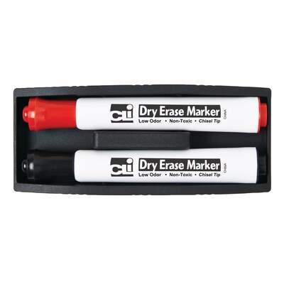 Charles Leonard Dry Erase Magnetic Whiteboard Eraser with 2 Dry Erase Markers, Red/Black, Pack of 6 (CHL74532-6)