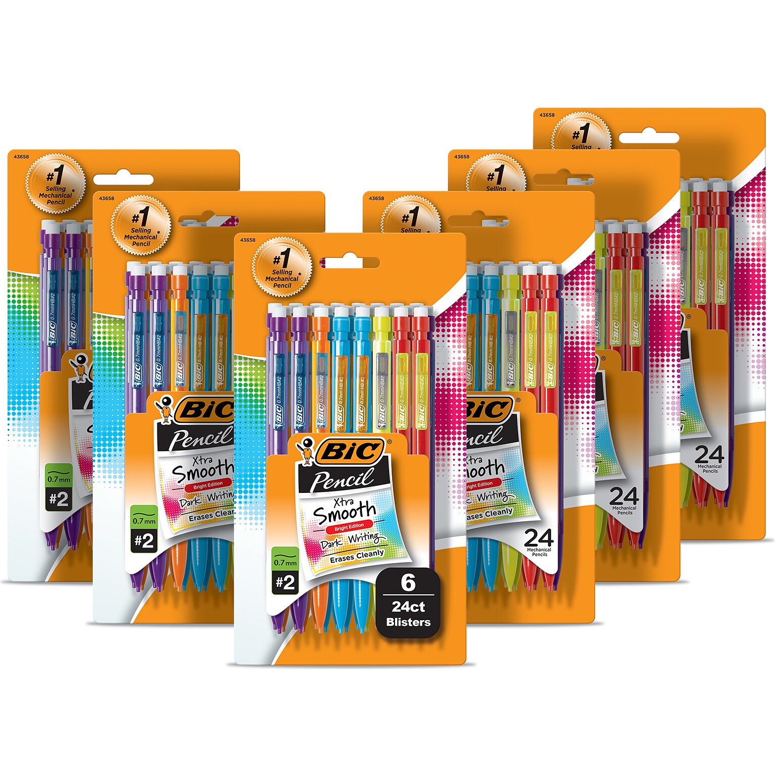 BIC Xtra-Smooth Bright Edition Mechanical Pencils, 0.7mm, #2 Medium Lead, 24 Pencils/Blister, 6 Blisters/Pack (MPCE144E-BLK)