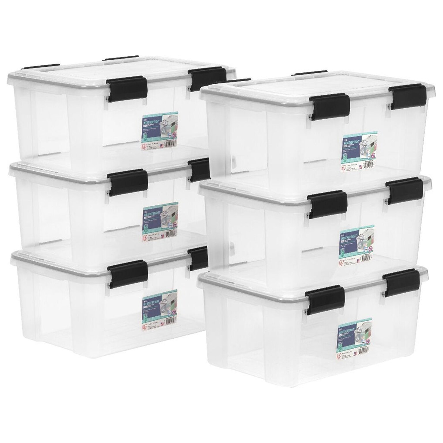 Iris WeatherPro Stackable Polypropylene Storage Box, 7.88 x 17.5 x 11.75, 19 Qt., Clear, 6/Pack (110380)