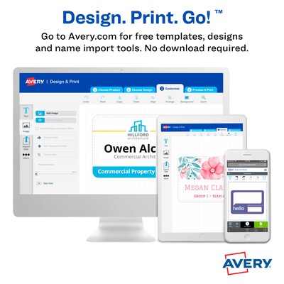 Avery Hanging Style Laser/Inkjet Name Badge Kit, 3" x 4", Clear Holders with White Inserts, 100/Box (74459)