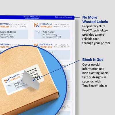 Avery TrueBlock Laser Shipping Labels, 3-1/3" x 4", White, 6 Labels/Sheet, 500 Sheets/Box, 3,000 Labels/Box (95905)