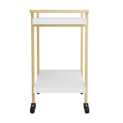 Martha Stewart Liam 2-Shelf Engineered Wood Mobile Office Storage and Printer Cart with Locking Wheels, White (NANJH17107WHGLD)
