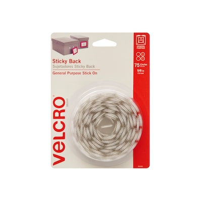 Velcro® Brand 5/8 Sticky Back Hook & Loop Fastener Dots, White, 75/Pack (90090)