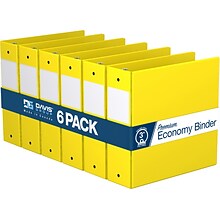 Davis Group Premium Economy 3 3-Ring Non-View Binders, Yellow, 6/Pack (2314-05-06)