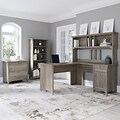 Bush Furniture Salinas 60W L Shaped Desk with Hutch, Lateral File Cabinet and 5 Shelf Bookcase, Dri