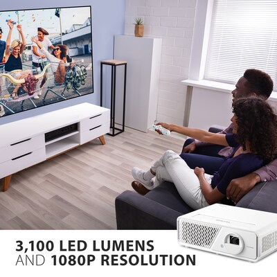 ViewSonic 1080p Short Throw Projector with 3100 LED Lumens, USB-C, BT Speakers and Wi-Fi, White (X2)