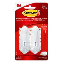 Command™ Medium Wire Hooks, White, 2/Pack (17068)