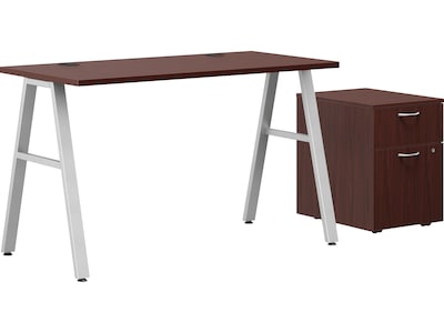 HON Mod 48W Table Desk with Mobile Storage, Traditional Mahogany (HLPL4824BFTM1ALEGSLV)