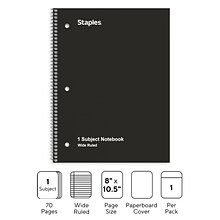 Staples 1-Subject Notebook, 8 x 10.5, Wide Ruled, 70 Sheets, Black (TR24001)