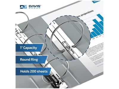 Davis Group Premium Economy 1" 3-Ring Non-View Binders, Gray, 6/Pack (2311-07-06)