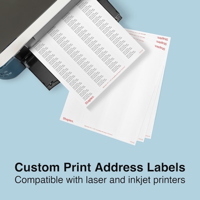 Staples® Laser/Inkjet Address Labels, 1/2" x 1 3/4", White, 80 Labels/Sheet, 100 Sheets/Pack, 8000 Labels/Box (ST18056-CC)