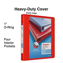 Staples® Heavy Duty 1 3 Ring View Binder with D-Rings, Red (ST56295-CC)