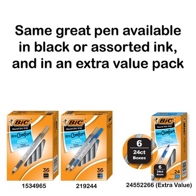 BIC Round Stic Grip Xtra Comfort Ballpoint Pen, Medium Point, Blue Ink, 36/pack (GSMG361BLU)