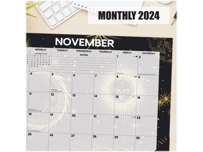 2024 Willow Creek Celestial 17 x 12 Monthly Desk Pad Calendar, Black/Gold (39007)