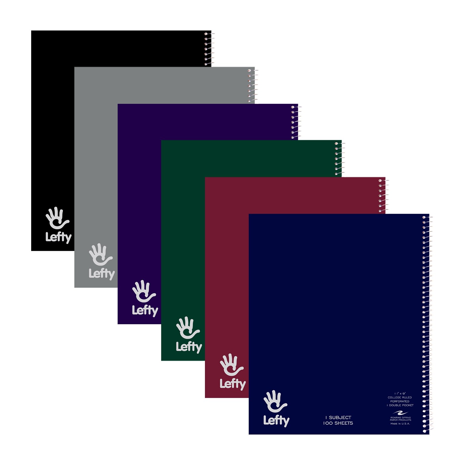 Roaring Spring Paper Products Lefty One-Subject Notebook, 8.5 x 11, College Ruled, 100 Sheets, Assorted Colors, 24/Case