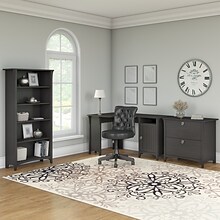 Bush Furniture Salinas 55W Corner Desk with Lateral File Cabinet and 5 Shelf Bookcase, Vintage Blac