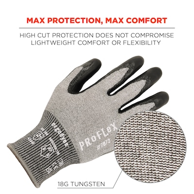 Ergodyne ProFlex 7072 Nitrile Coated Cut-Resistant Gloves, ANSI A7, Gray, Medium, 1 Pair (10313)