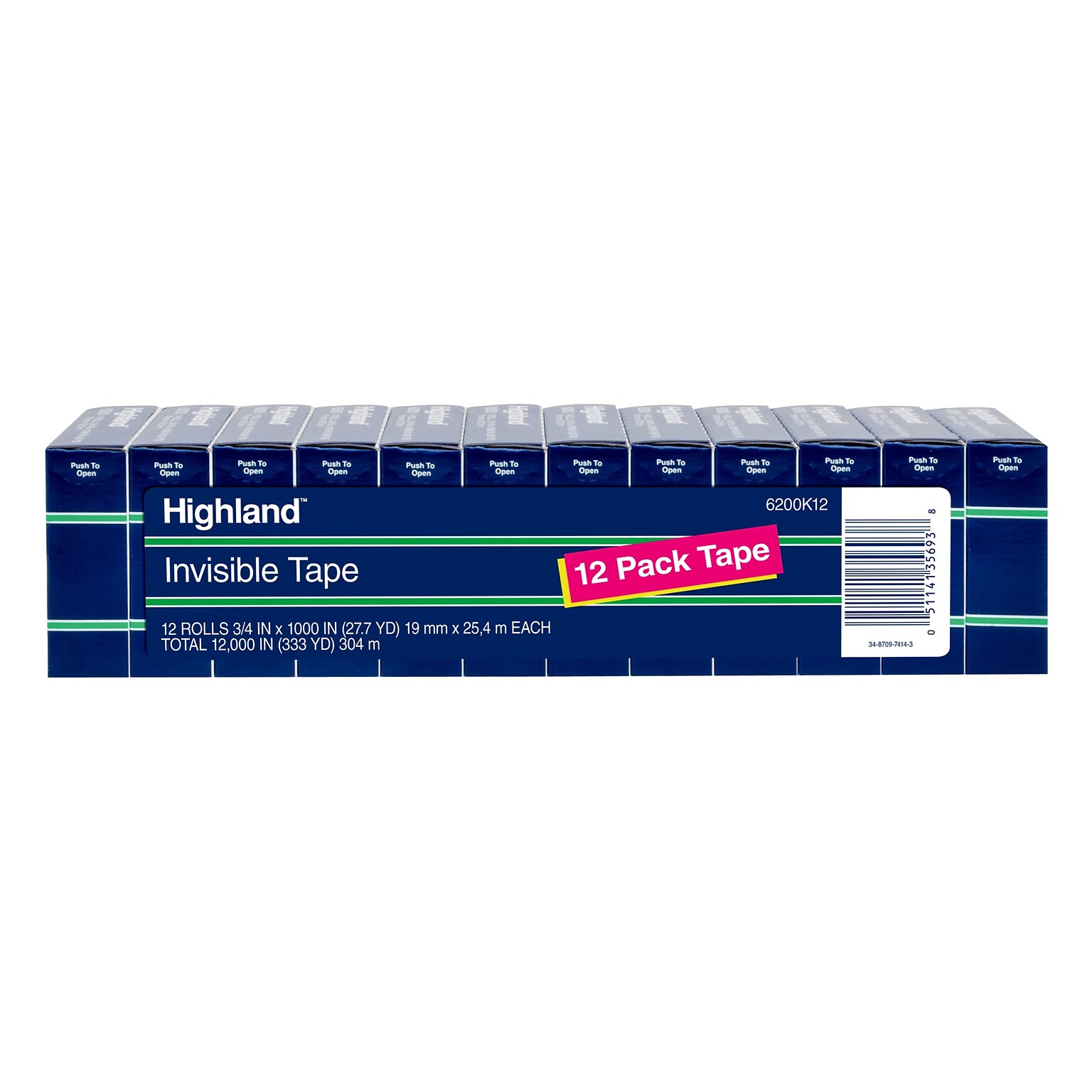 Highland Invisible Tape, 3/4 x 27.7 yds., 12/Pack (6200K12)