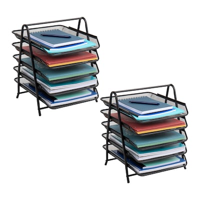 Mind Reader Metal 5-Tier Stackable Paper Desk Tray Organizer, Black, 2/Pack (5TPAP2PK-BLK)