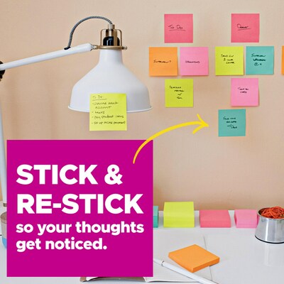 Post-it Super Sticky Notes, 4" x 4", Energy Boost Collection, Lined, 90 Sheet/Pad, 4 Pads/Pack (675-4SSUC)