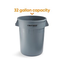 Coastwide Professional™ Plastic Trash Can with no Lid, Gray, 32 Gal. (CW50716)