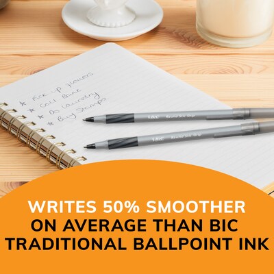 BIC Round Stic Grip Xtra Comfort Ballpoint Pens, Medium Point, Black Ink, 36 Pack (GSMG361BLK)