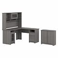 Bush Furniture Cabot 60W L Shaped Computer Desk with Hutch and Small Storage Cabinet, Modern Gray (
