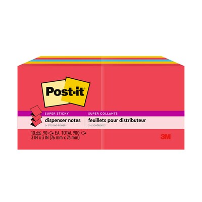 Post-it Super Sticky Pop-up Notes, 3" x 3", Playful Primaries Collection, 90 Sheet/Pad, 10 Pads/Pack (R33010SSAN)