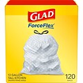 Glad ForceFlex Tall 13 Gallon Kitchen Drawstring Trash Bags, White, 120/Box (78564)