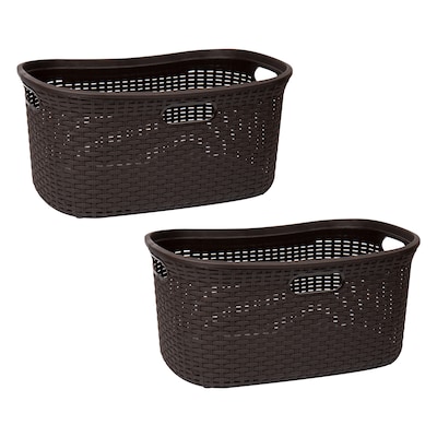 Mind Reader 10.57-Gallon Laundry Basket with Handles, Plastic, Brown, 2/Set (40LBASK2PK-BRN)