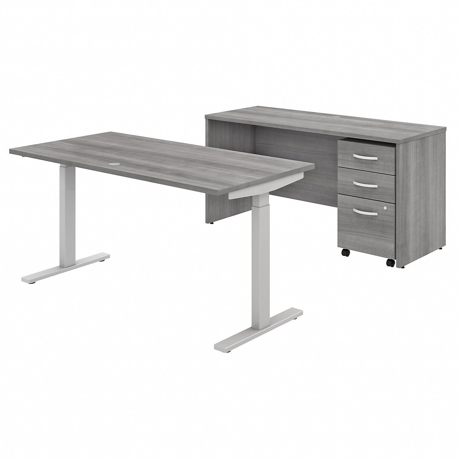 Bush Business Furniture Studio C 60W Electric Height Adjustable Desk, Credenza, Mobile File Cabinet, Platinum Gray (STC017PGSU)