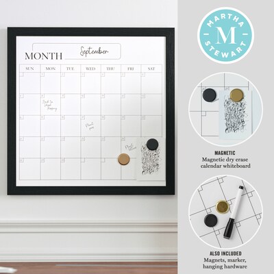 Martha Stewart Everette Magnetic Dry Erase Monthly Calendar Set, Engineered Wood Frame, 18" x 18" (BRPMMWP4545BK)