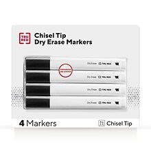 TRU RED™ Tank Dry Erase Markers, Chisel Tip, Black, 4/Pack (TR54559)