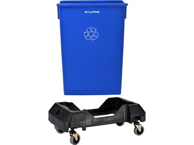 Alpine Industries Polypropylene Commercial Indoor Recylcing Bin with Dolly, 23-Gallon, Blue (ALP477-