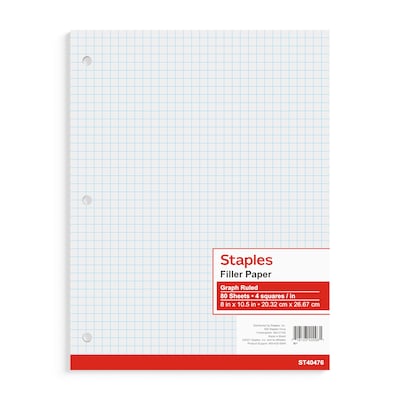 Staples® Graph Ruled Filler Paper, 4 Sq/In, 8 x 10.5, White, 80 Sheets/Pack (ST40476B)
