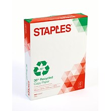 Staples 30% Recycled 8.5 x 11 Copy Paper, 20 lbs., 92 Brightness, 500/Ream (112350/1542)