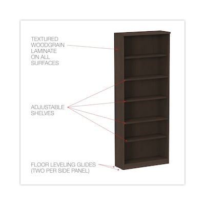 Alera Valencia Series Bookcase, Six-Shelf, 31 3/4w X 14d X 80 3/8h, Espresso (ALEVA638232ES)