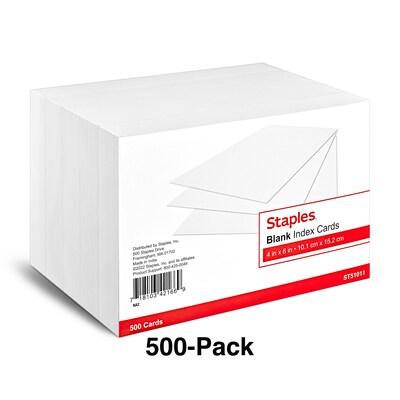 Staples 4" x 6" Index Cards, Blank, White, 500/Pack (TR51011)