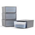 Iris Stackable Plastic Storage Bin With Drawer, Gray, 3/Pack (500115)
