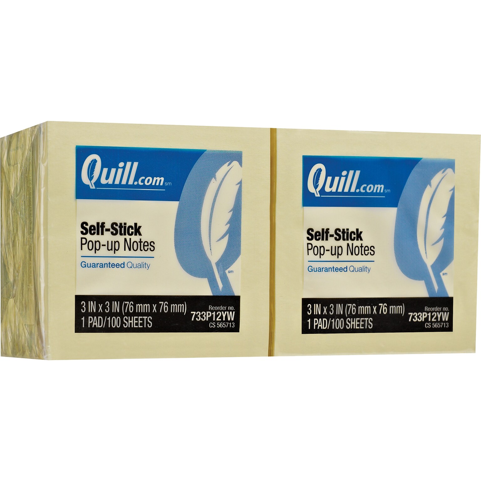 Quill Brand® Self-Stick Pop-Up Notes, 3 x 3, Yellow, 100 Sheets/Pad, 12 Pads/Pack (733P12YW)