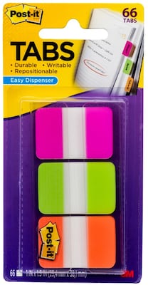 Post-it Tabs, 1 Wide, Solid, Assorted Colors, 66 Tabs,Dispenser (686-PGO)