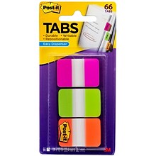 Post-it Tabs, 1 Wide, Solid, Assorted Colors, 66 Tabs,Dispenser (686-PGO)