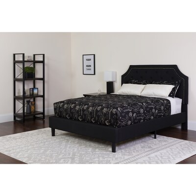 Flash Furniture Brighton Tufted Upholstered Platform Bed in Black Fabric with Memory Foam Mattress, Full (SLBMF6)