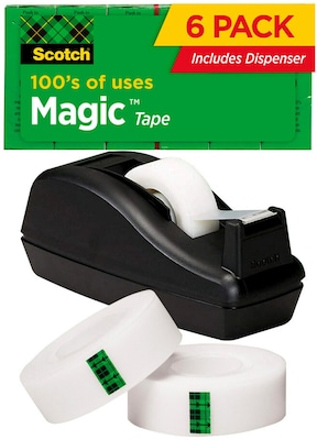 Scotch® Magic™ Invisible Tape with Dispenser, 3/4 x 27.77 yds., 6 Rolls/Pack (810C40BK)
