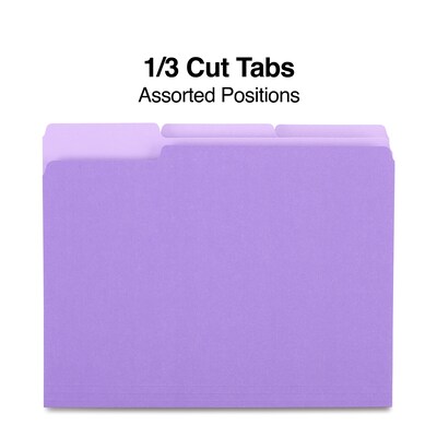 Quill Brand® File Folders, Assorted Tabs, 1/3-Cut, Letter Size, Violet, 100/Box (740913VT)